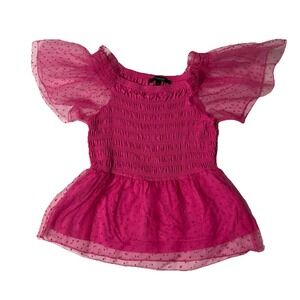 Marc New York Andrew Marc Fuchsia Polka Dot‎ Top Chiffon Barbiecore Viscose M